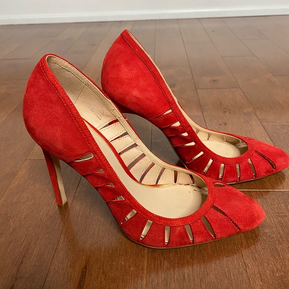 ZARA Red cut-out suede Shoes Pumps heels 37 6.5 - Picture 4 of 11